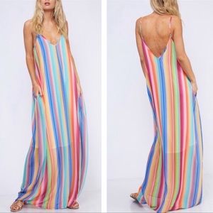 Pink Lily rainbow striped maxi dress never worn - L